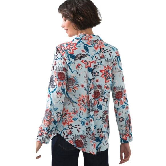 Chico's NEW Sandwash Satin Top Size 2 (Womens Large) Light Blue Paisley Floral - Picture 5 of 9